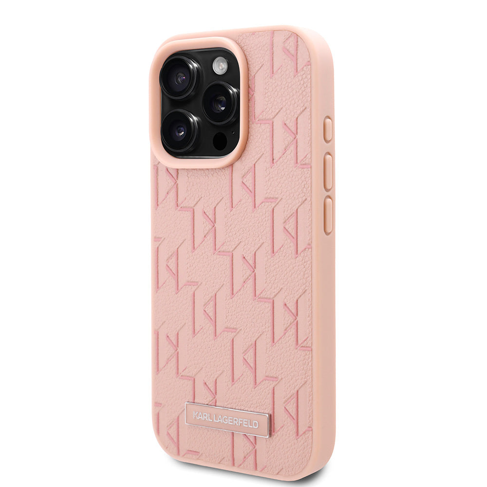 iPhone 16 Pro Kılıf Karl Lagerfeld Orjinal Lisanslı Magsafe Şarj Özellikli KL Yazılı Hot Stamp Kılıf Pembe