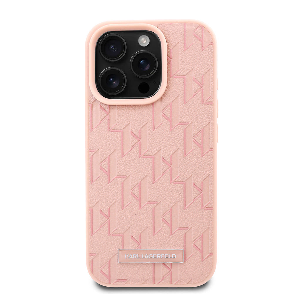 iPhone 16 Pro Kılıf Karl Lagerfeld Orjinal Lisanslı Magsafe Şarj Özellikli KL Yazılı Hot Stamp Kılıf Krem