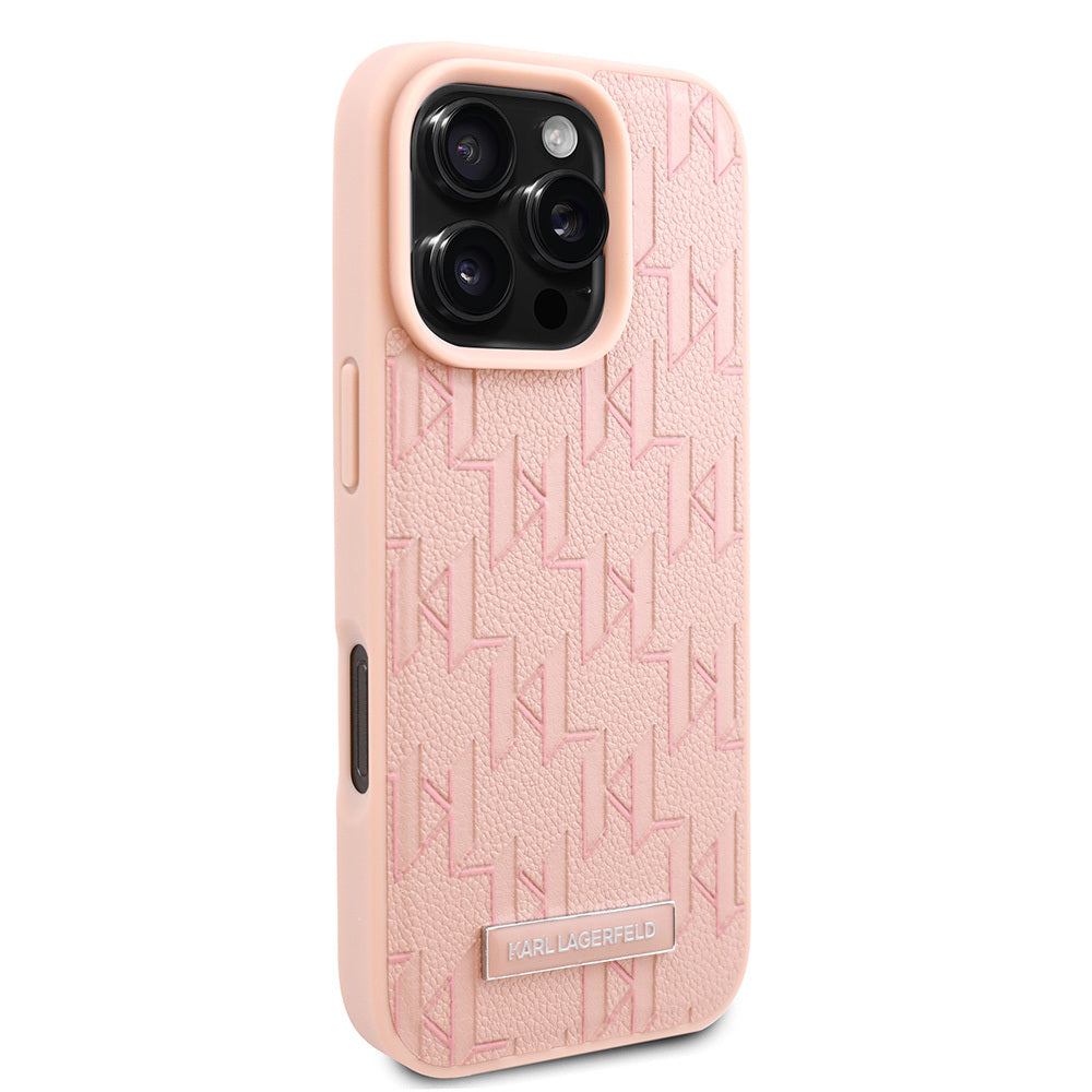 iPhone 16 Pro Kılıf Karl Lagerfeld Orjinal Lisanslı Magsafe Şarj Özellikli KL Yazılı Hot Stamp Kılıf Pembe