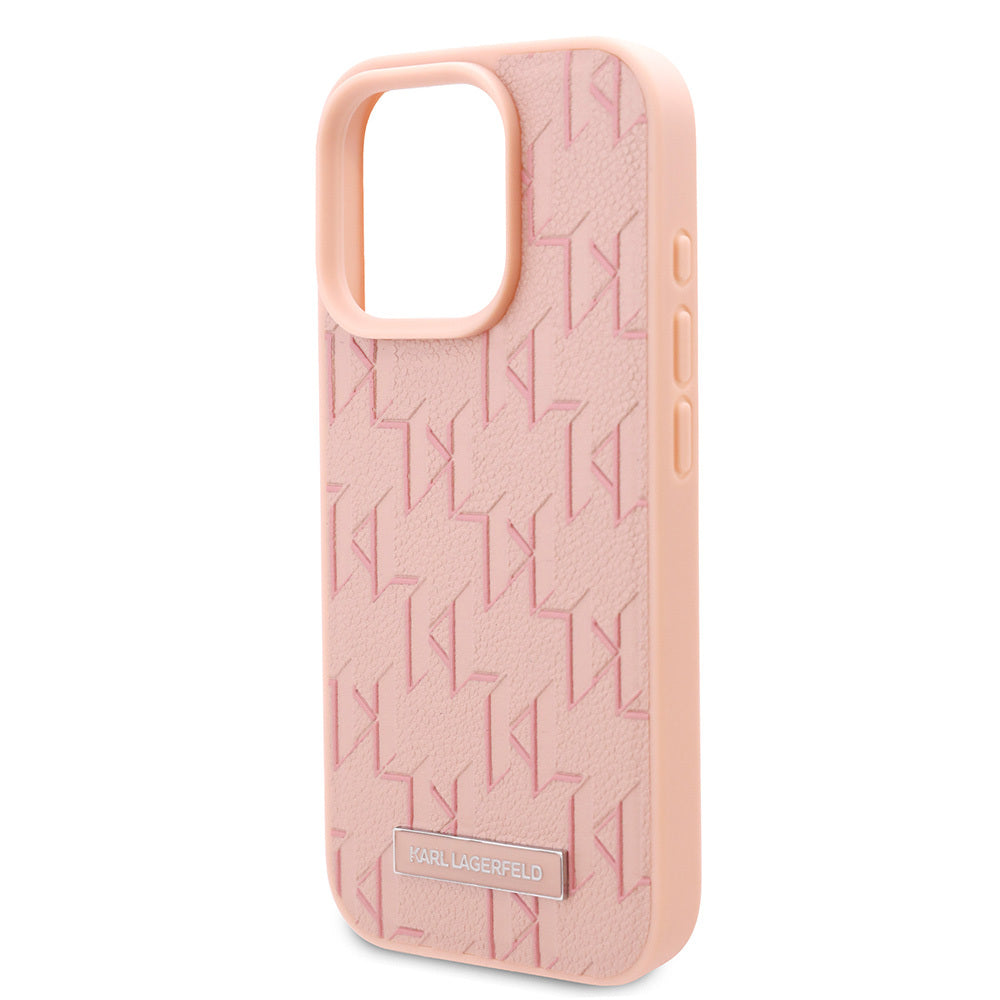 iPhone 16 Pro Kılıf Karl Lagerfeld Orjinal Lisanslı Magsafe Şarj Özellikli KL Yazılı Hot Stamp Kılıf Pembe