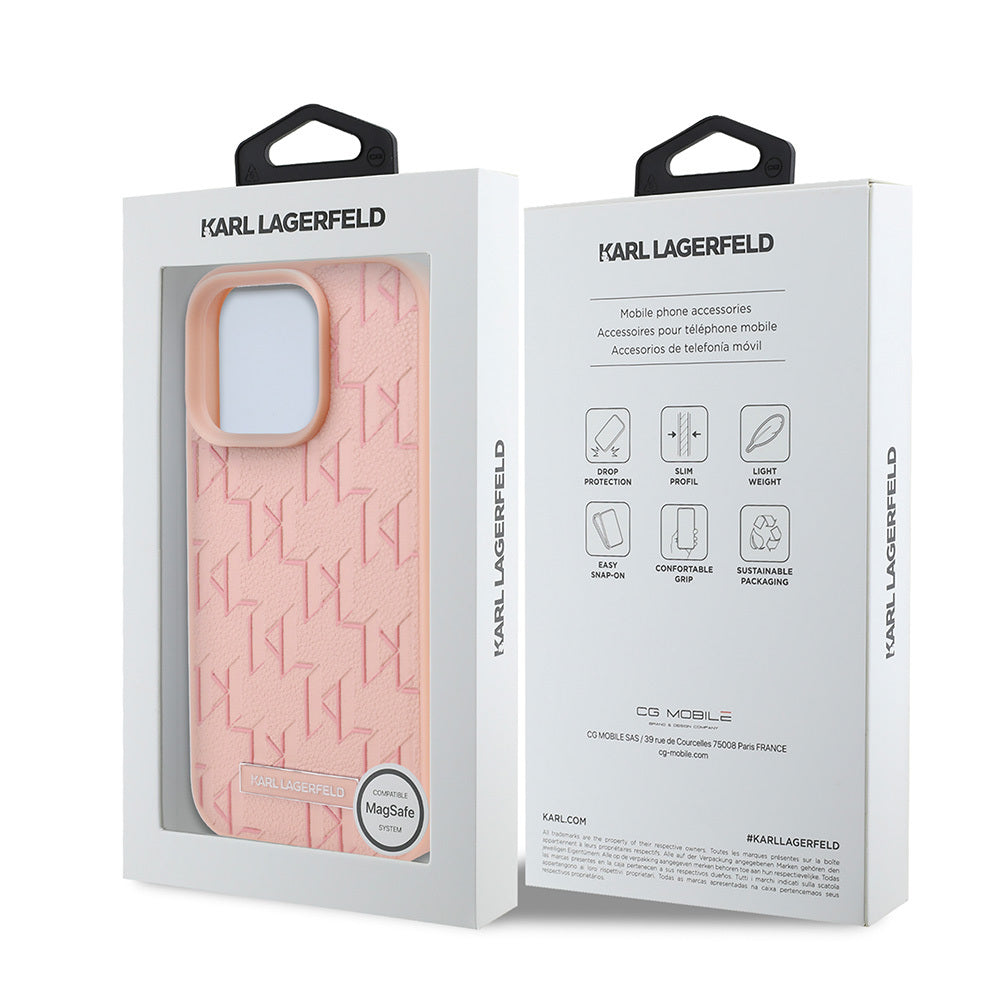 iPhone 16 Pro Kılıf Karl Lagerfeld Orjinal Lisanslı Magsafe Şarj Özellikli KL Yazılı Hot Stamp Kılıf Krem