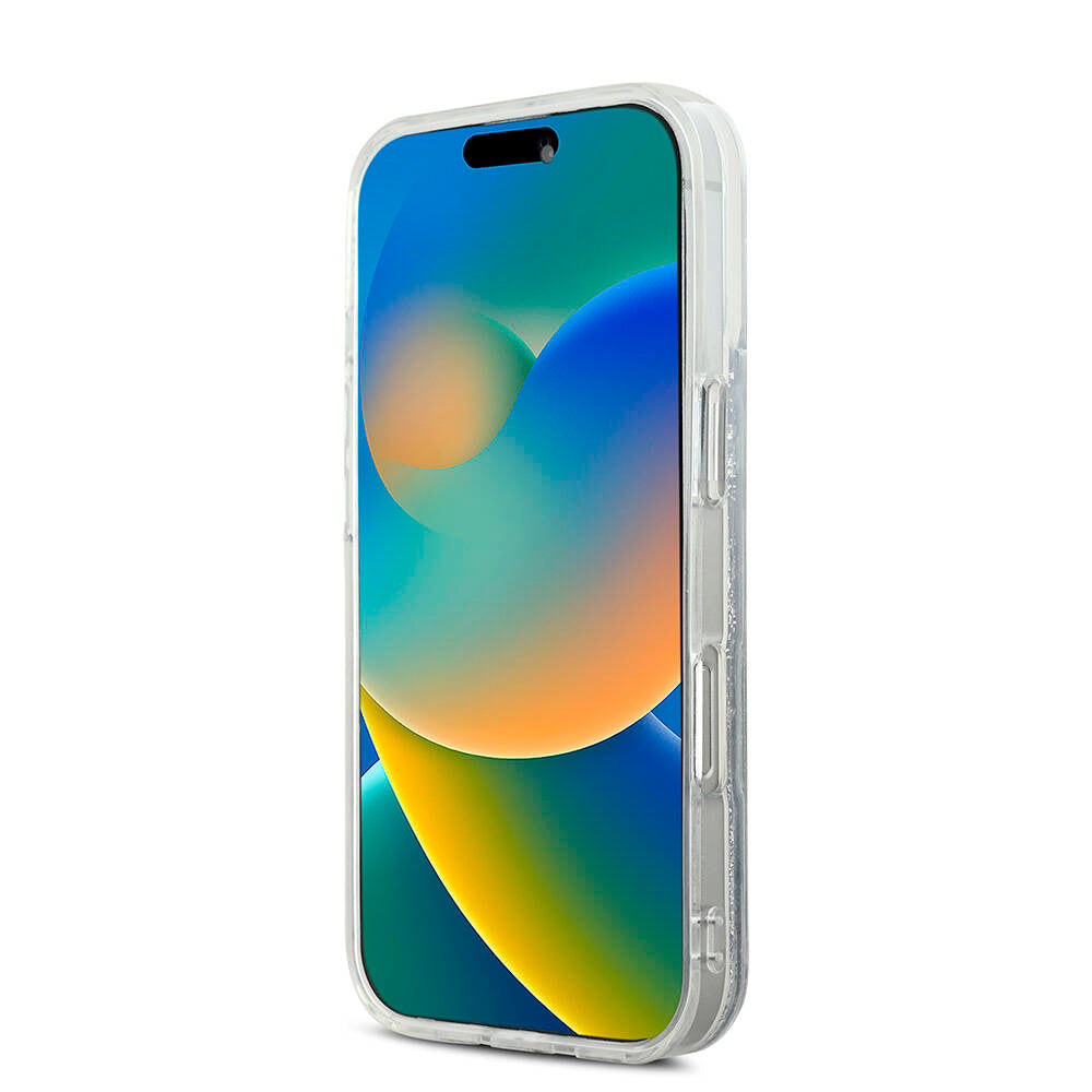 iPhone 16 Pro Kılıf Karl Lagerfeld Orjinal Lisanslı Magsafe Şarj Özellikli Sıvılı Simli KC Heads Kılıf Şeffaf