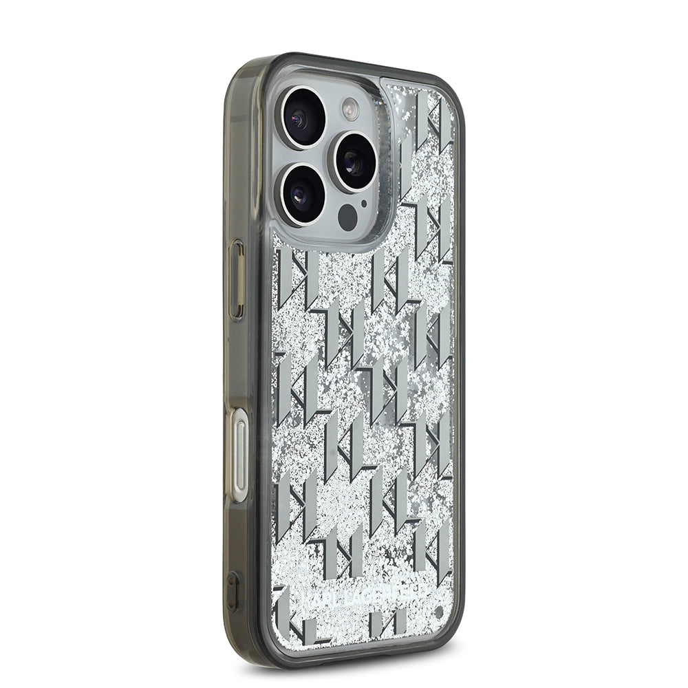 iPhone 16 Pro Kılıf Karl Lagerfeld Orjinal Lisanslı Simli KL Yazılı Monogram Gradient Kılıf Siyah