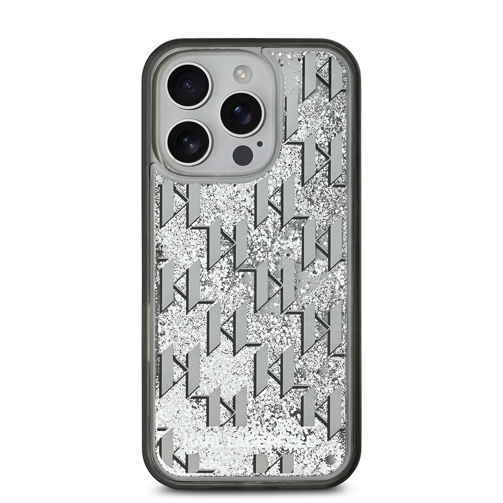 iPhone 16 Pro Kılıf Karl Lagerfeld Orjinal Lisanslı Simli KL Yazılı Monogram Gradient Kılıf Siyah