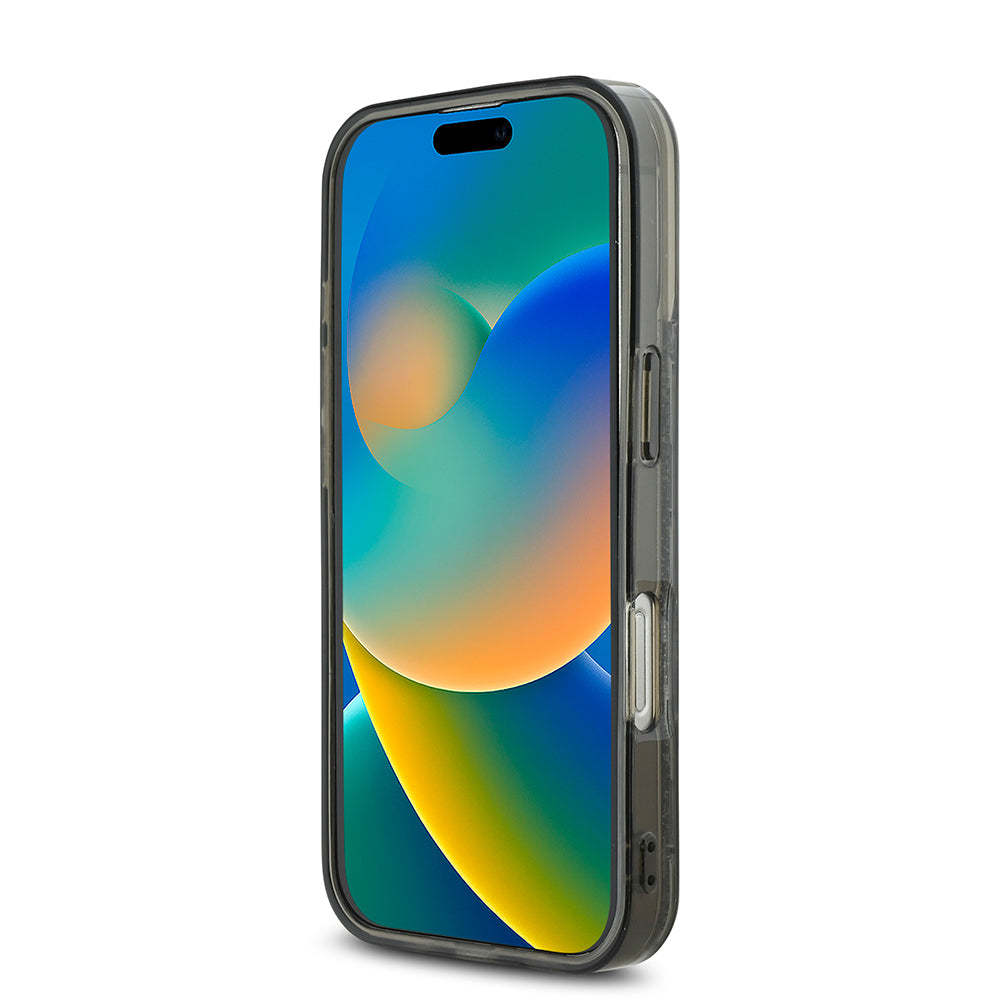 iPhone 16 Pro Kılıf Karl Lagerfeld Orjinal Lisanslı Simli KL Yazılı Monogram Gradient Kılıf Siyah