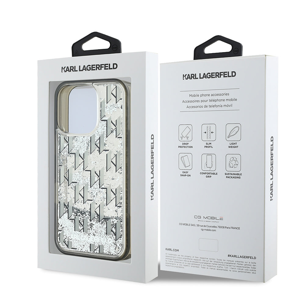 iPhone 16 Pro Kılıf Karl Lagerfeld Orjinal Lisanslı Simli KL Yazılı Monogram Gradient Kılıf Siyah