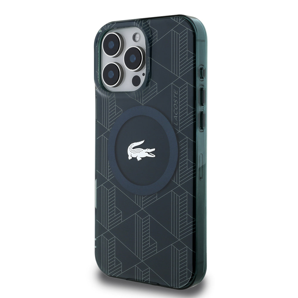 iPhone 16 Pro Kılıf Lacoste Orjinal Lisanslı Magsafe Şarj Özellikli IML Baskılı Gümüş Timsah Logolu Monogram Kılıf Yeşil