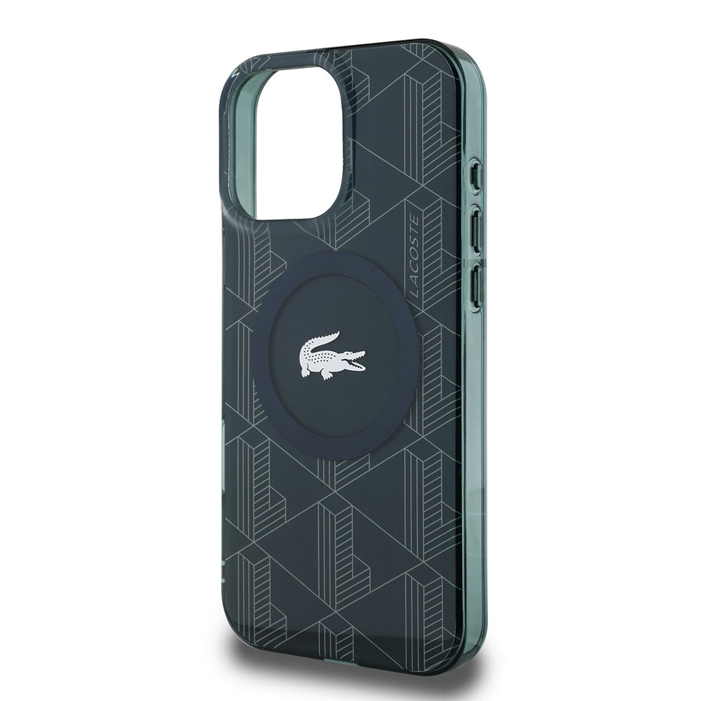 iPhone 16 Pro Kılıf Lacoste Orjinal Lisanslı Magsafe Şarj Özellikli IML Baskılı Gümüş Timsah Logolu Monogram Kılıf Yeşil