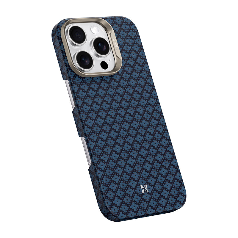 Apple iPhone 16 Pro Kılıf M-Safe Şarj Özellikli Benks ArmorAir ArmorGrid Serisi Kevlar Kapak Mavi