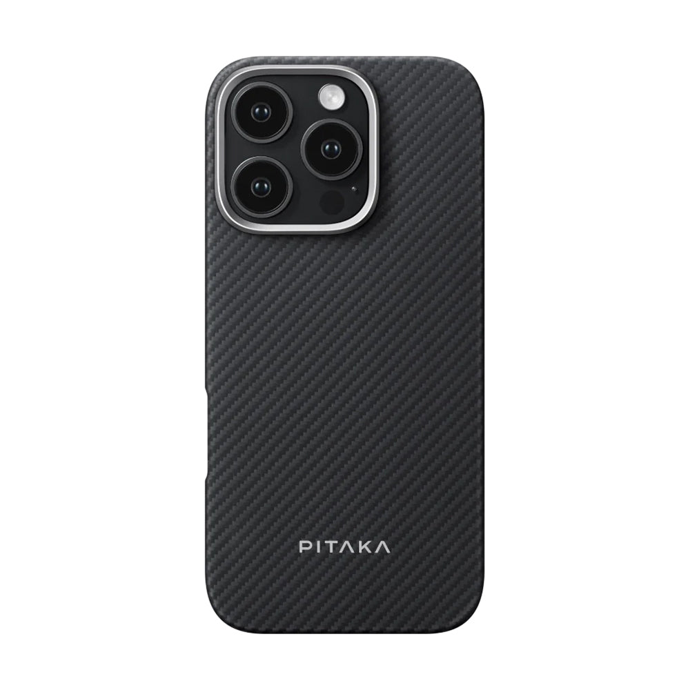 iPhone 16 Pro Kılıf Magsafe Şarj Özellikli 600D Aramid Fiber Pitaka Ultra-Slim Classic Serisi Black-Grey Twill Kılıf Siyah