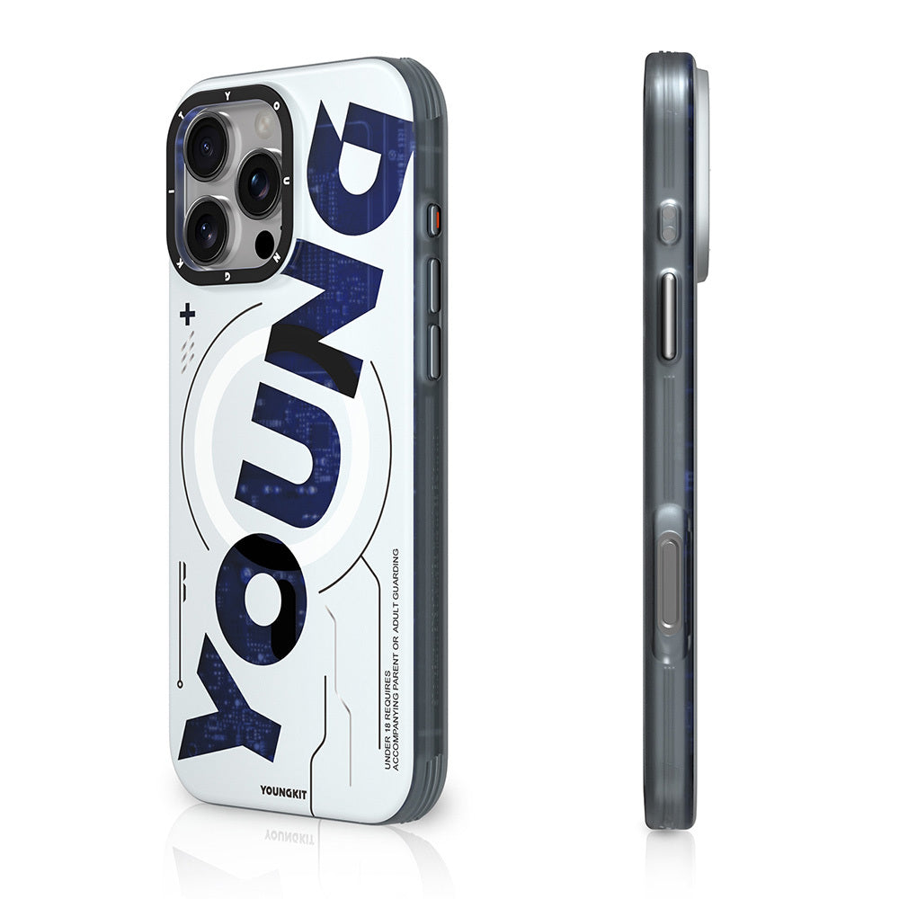 iPhone 16 Pro Kılıf Magsafe Şarj Özellikli Airbagli Çift Katmanlı Youngkit Future Serisi Kılıf Mavi