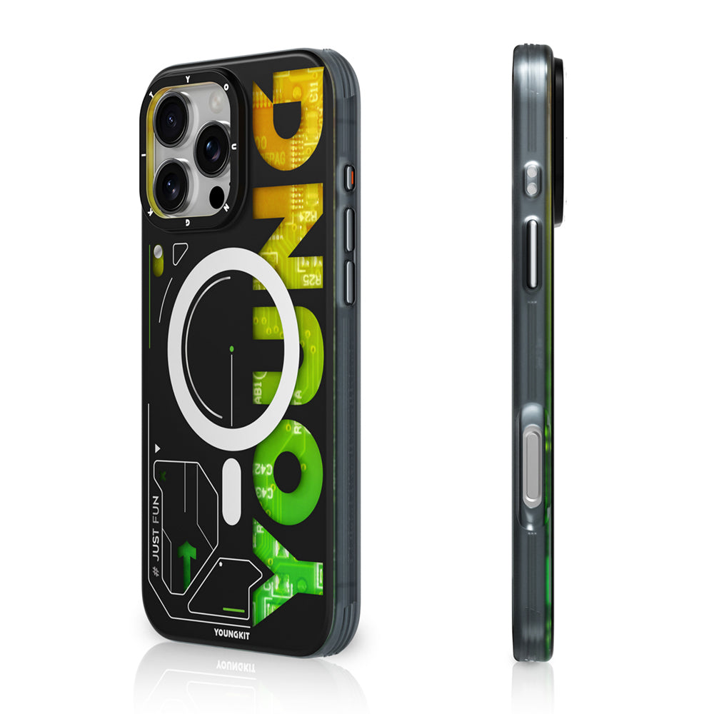 iPhone 16 Pro Kılıf Magsafe Şarj Özellikli Airbagli Çift Katmanlı Youngkit Future Serisi Kılıf Yeşil