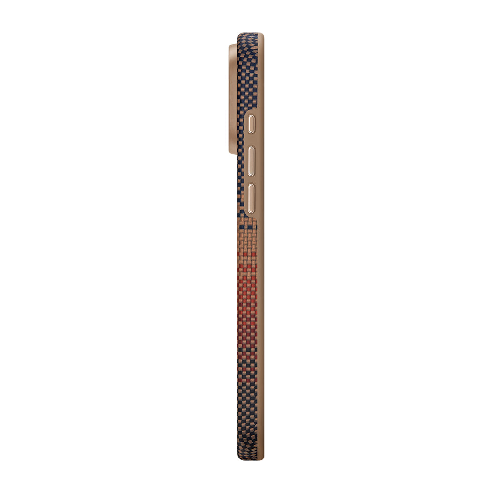 iPhone 16 Pro Kılıf Magsafe Şarj Özellikli Aramid Fiber Pitaka Military-Grade Sunset-Moonrise Serisi Sunset Kılıf Kahverengi