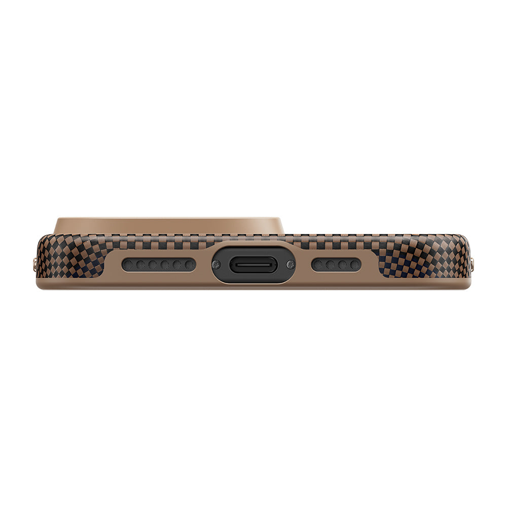 iPhone 16 Pro Kılıf Magsafe Şarj Özellikli Aramid Fiber Pitaka Military-Grade Sunset-Moonrise Serisi Sunset Kılıf Kahverengi