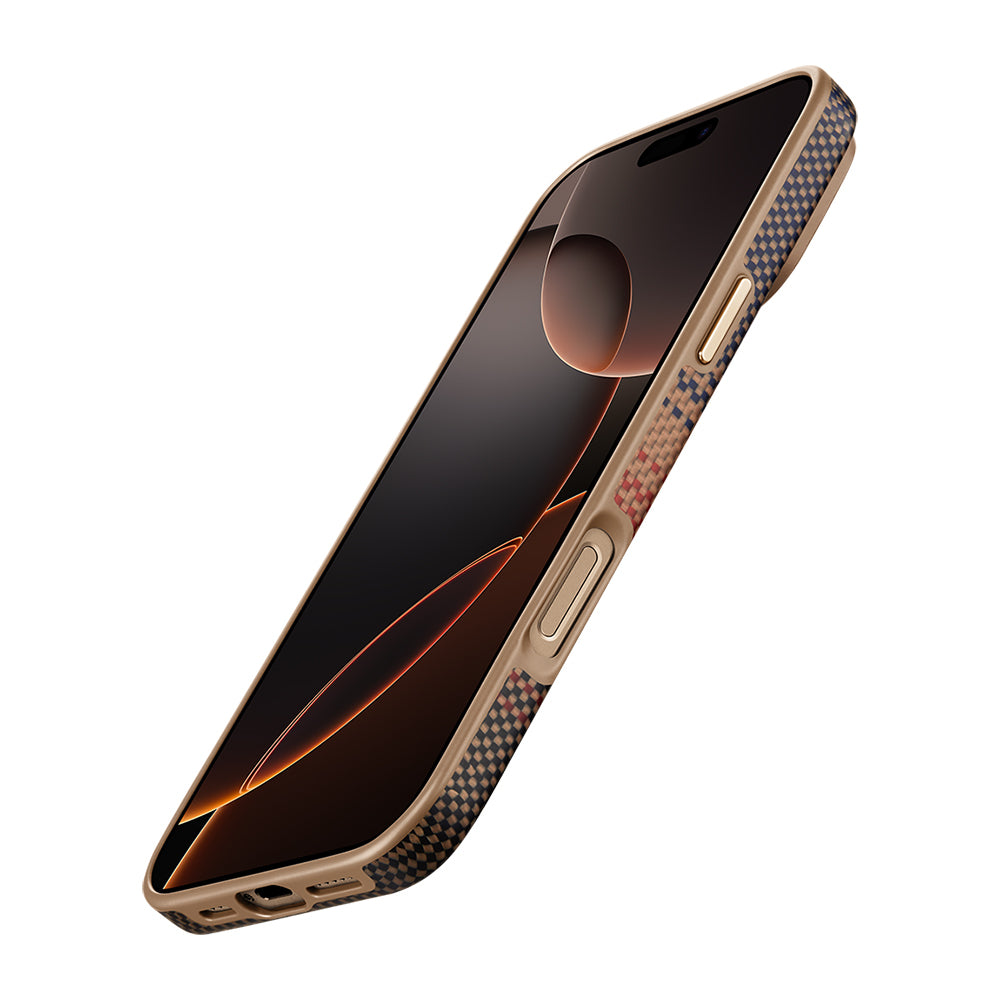 iPhone 16 Pro Kılıf Magsafe Şarj Özellikli Aramid Fiber Pitaka Military-Grade Sunset-Moonrise Serisi Sunset Kılıf Kahverengi