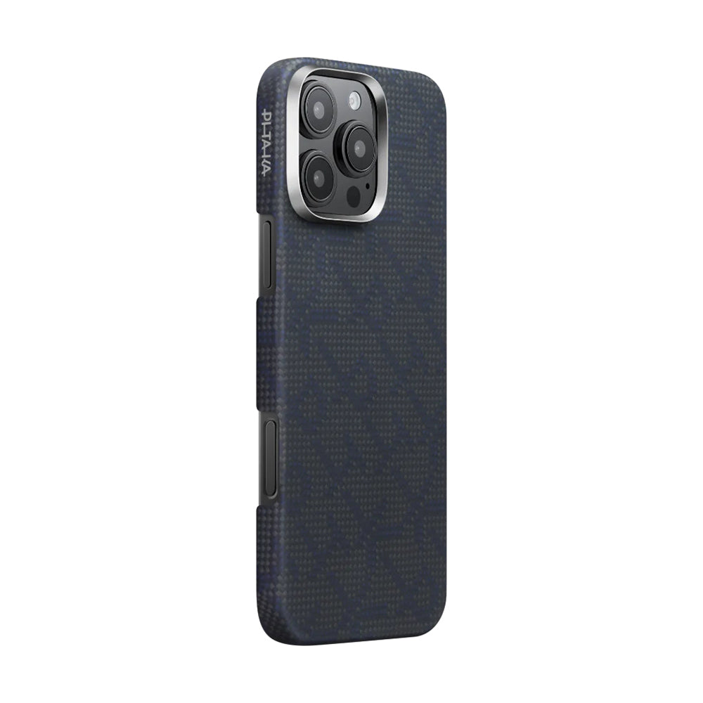 iPhone 16 Pro Kılıf MagSafe Şarj Özellikli Aramid Fiber Pitaka Tactile Woven Monogram Serisi Kılıf Siyah