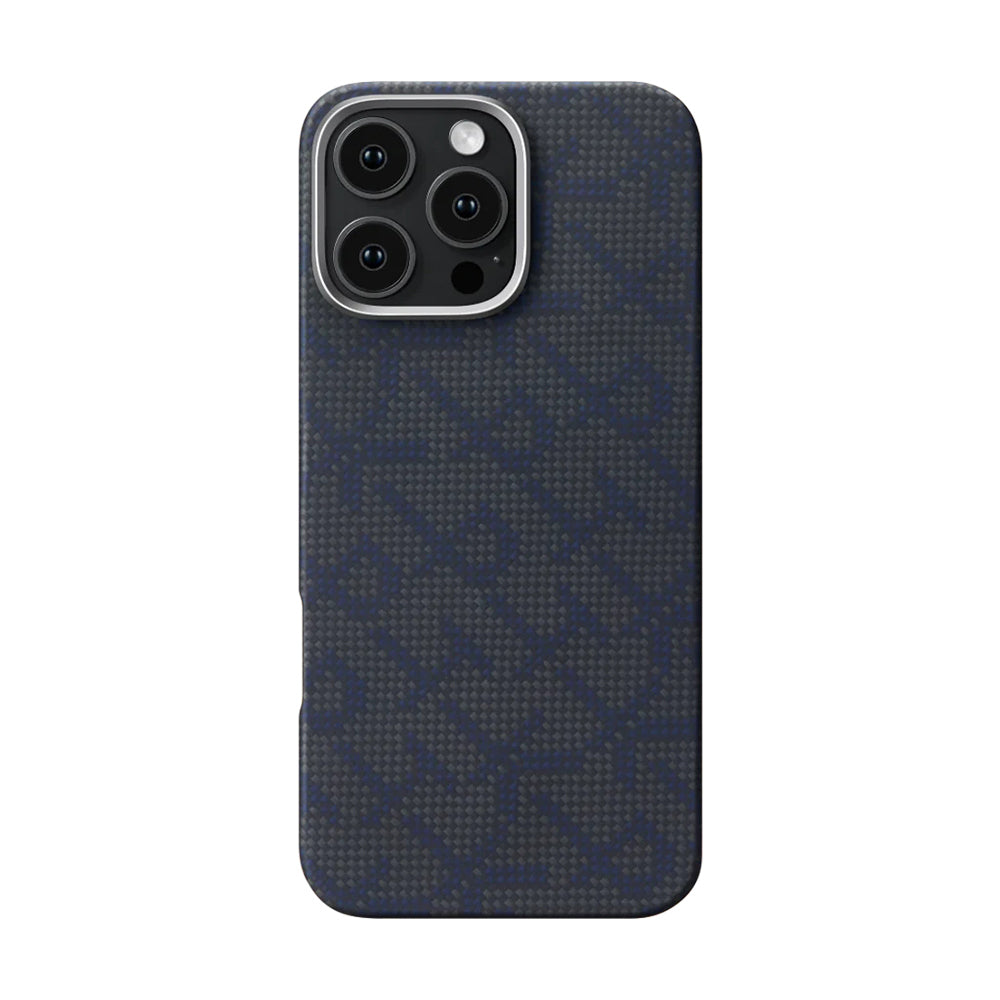 iPhone 16 Pro Kılıf MagSafe Şarj Özellikli Aramid Fiber Pitaka Tactile Woven Monogram Serisi Kılıf Siyah