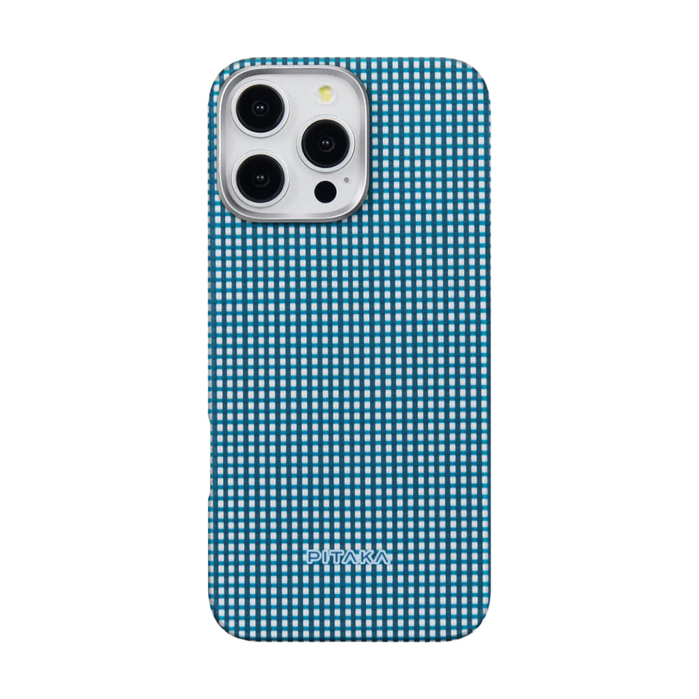 iPhone 16 Pro Kılıf Magsafe Şarj Özellikli Aramid Fiber Pitaka Ultra-Slim Classic Serisi Ocean Blue Kılıf Mavi