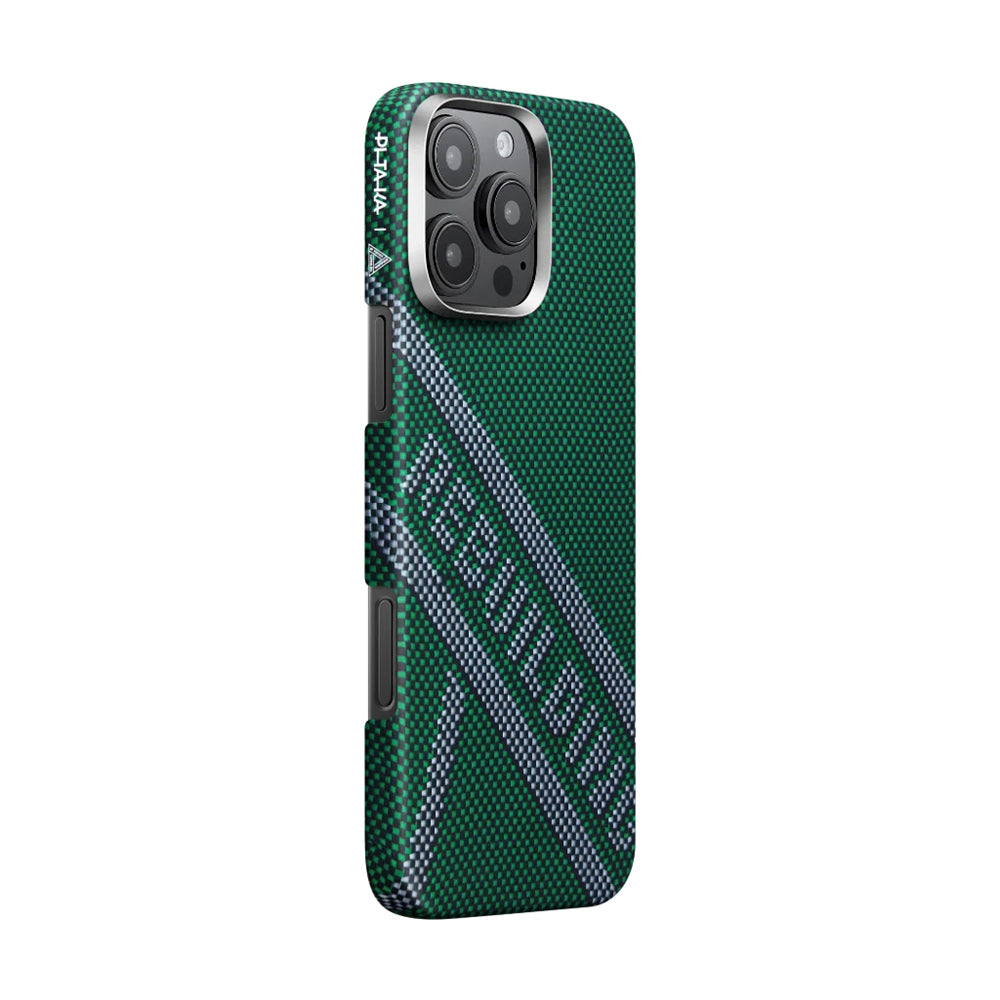 iPhone 16 Pro Kılıf MagSafe Şarj Özellikli Aramid Fiber Re-TROS Tasarımlı Pitaka Tactile Woven Rebuilding Serisi Kılıf Yeşil