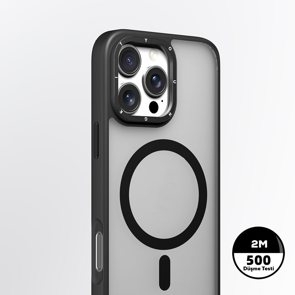 Apple iPhone 16 Pro Kılıf Magsafe Şarj Özellikli Cam Arka Yüzey TPU Youngkit Gemstone Serisi Kapak Siyah