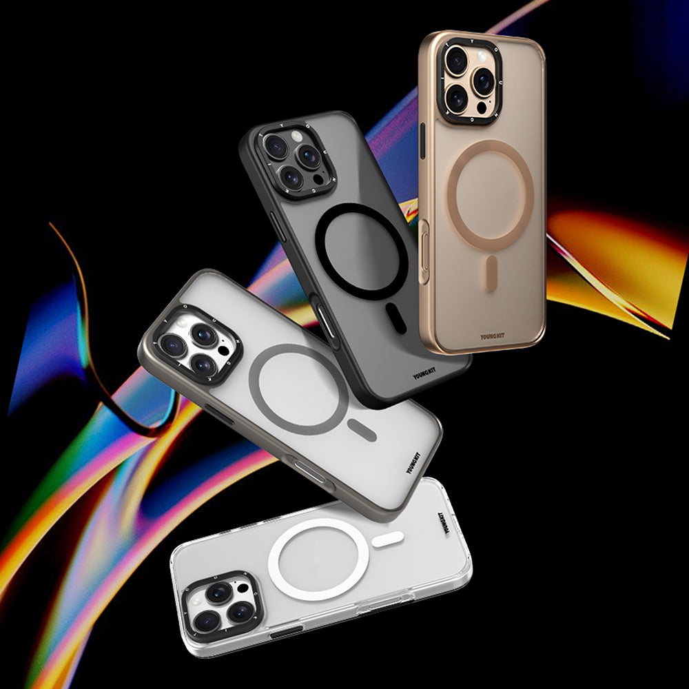 Apple iPhone 16 Pro Kılıf Magsafe Şarj Özellikli Cam Arka Yüzey TPU Youngkit Gemstone Serisi Kapak Gold