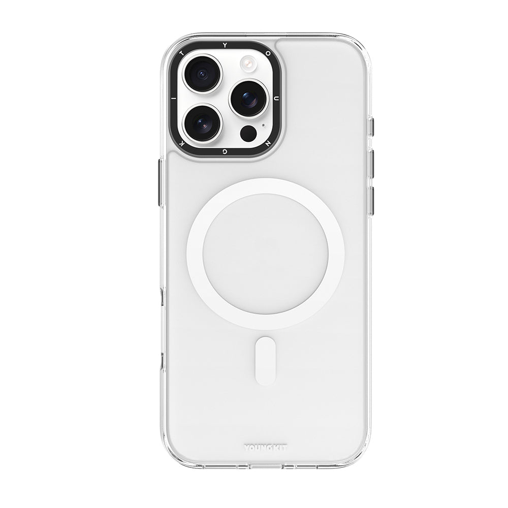 Apple iPhone 16 Pro Kılıf Magsafe Şarj Özellikli Cam Arka Yüzey TPU Youngkit Gemstone Serisi Kapak Şeffaf