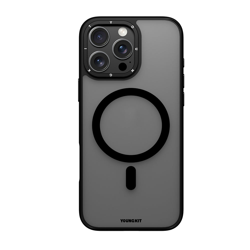Apple iPhone 16 Pro Kılıf Magsafe Şarj Özellikli Cam Arka Yüzey TPU Youngkit Gemstone Serisi Kapak Siyah