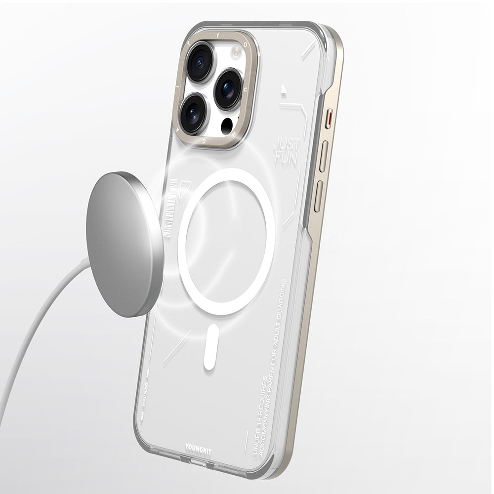 iPhone 16 Pro Kılıf Magsafe Şarj Özellikli Çıkarılabilir Arka Yüzeyli Youngkit Mecha Kılıf Gold