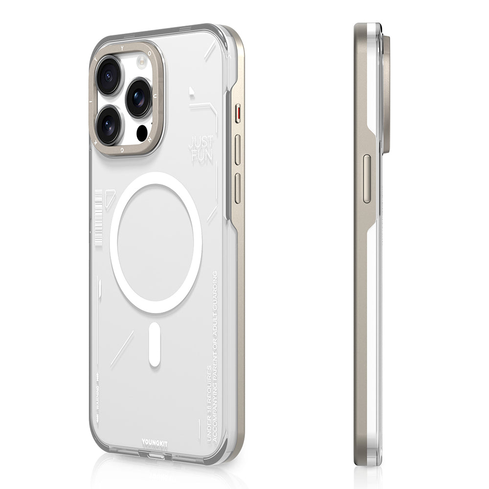 iPhone 16 Pro Kılıf Magsafe Şarj Özellikli Çıkarılabilir Arka Yüzeyli Youngkit Mecha Kılıf Gold