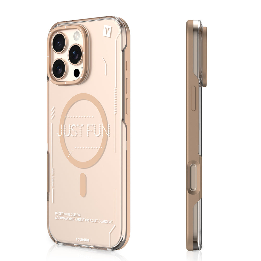 iPhone 16 Pro Kılıf Magsafe Şarj Özellikli Çıkarılabilir Arka Yüzeyli Youngkit Mecha Kılıf Desert Gold