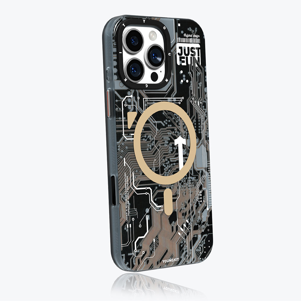 Apple iPhone 16 Pro Kılıf Magsafe Şarj Özellikli Kamera Denetim Butonlu Youngkit Technology Serisi Kapak Gold