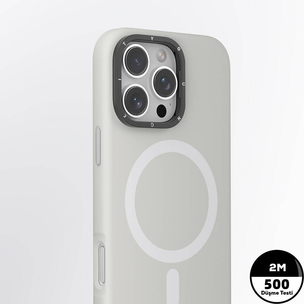 iPhone 16 Pro Kılıf Magsafe Şarj Özellikli Kamera Standlı Youngkit Bitty Cream Kılıf Siyah