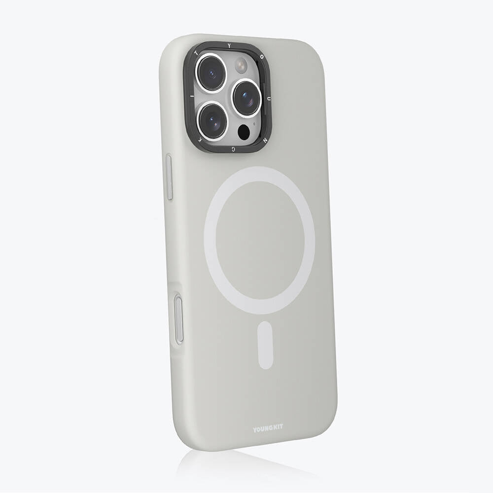 iPhone 16 Pro Kılıf Magsafe Şarj Özellikli Kamera Standlı Youngkit Bitty Cream Kılıf Gri
