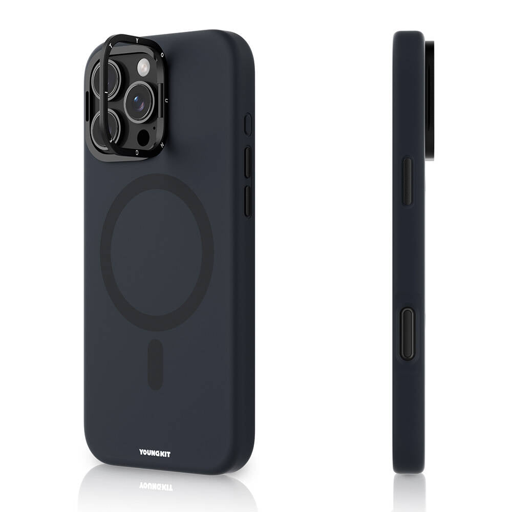 iPhone 16 Pro Kılıf Magsafe Şarj Özellikli Kamera Standlı Youngkit Bitty Cream Kılıf Mavi