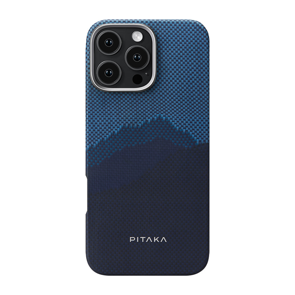 iPhone 16 Pro Kılıf Magsafe Şarj Özellikli Lumintex Teknolojili Fosforlu Özellikli Aramid Fiber Pitaka Tactile Woven Starpeak Serisi Over The Horizon Kılıf Mavi