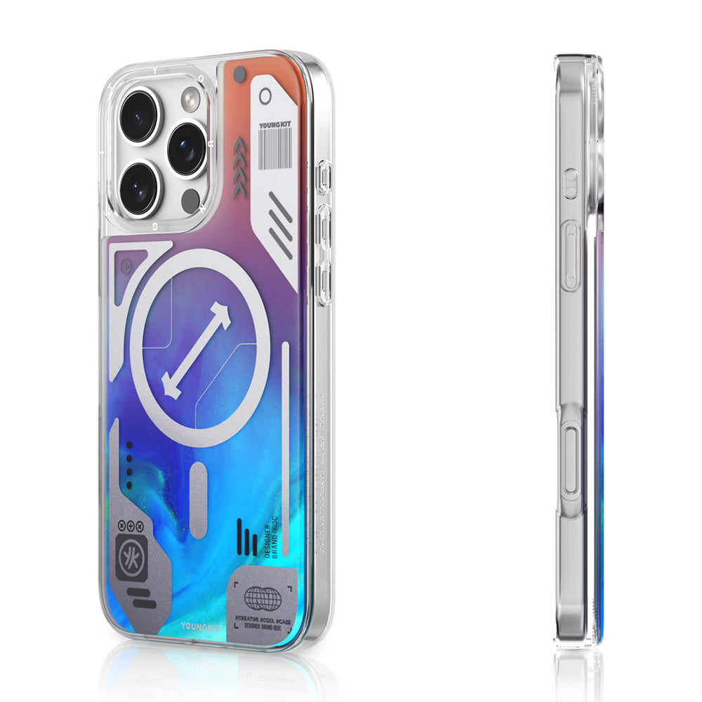 iPhone 16 Pro Kılıf Magsafe Şarj Özellikli Parlak Kumlu Sıvılı Tasarımlı Galaxy Fantasy Serisi Kılıf Mavi