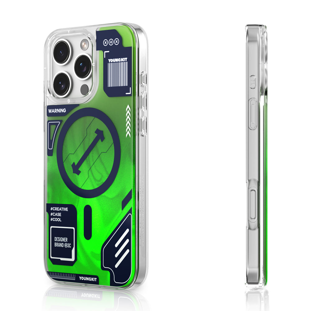 iPhone 16 Pro Kılıf Magsafe Şarj Özellikli Parlak Kumlu Sıvılı Tasarımlı Galaxy Fantasy Serisi Kılıf Yeşil