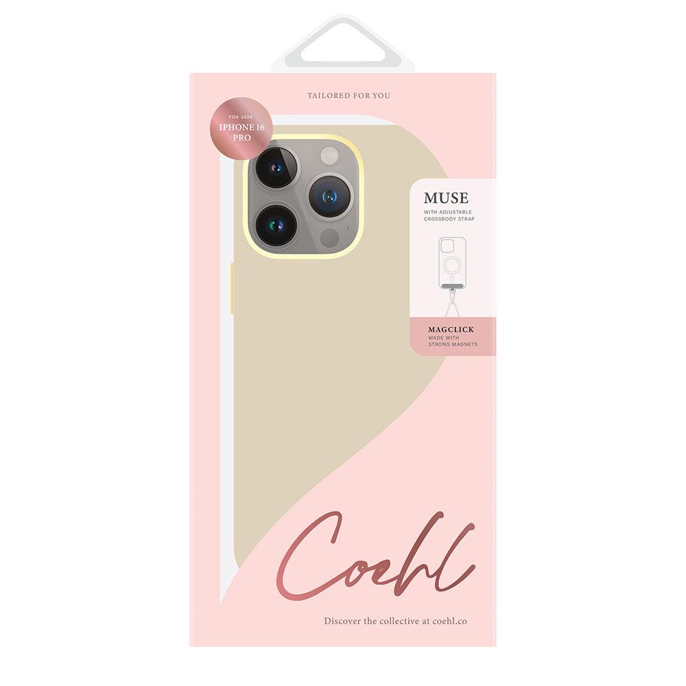 iPhone 16 Pro Kılıf Magsafe Şarj Özellikli Soft Arka Yüzey Askı İpli Coehl Muse Kılıf Kum Pembe