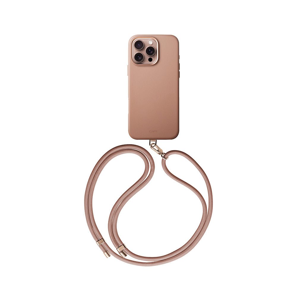 iPhone 16 Pro Kılıf Magsafe Şarj Özellikli Soft Arka Yüzey Askı İpli Coehl Muse Kılıf Kum Pembe
