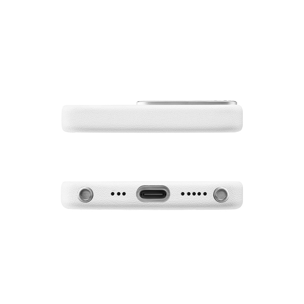 Apple iPhone 16 Pro Kılıf Magsafe Şarj Özellikli Suni Deri Tasarımlı Pynana Starry Serisi Kapak Beyaz