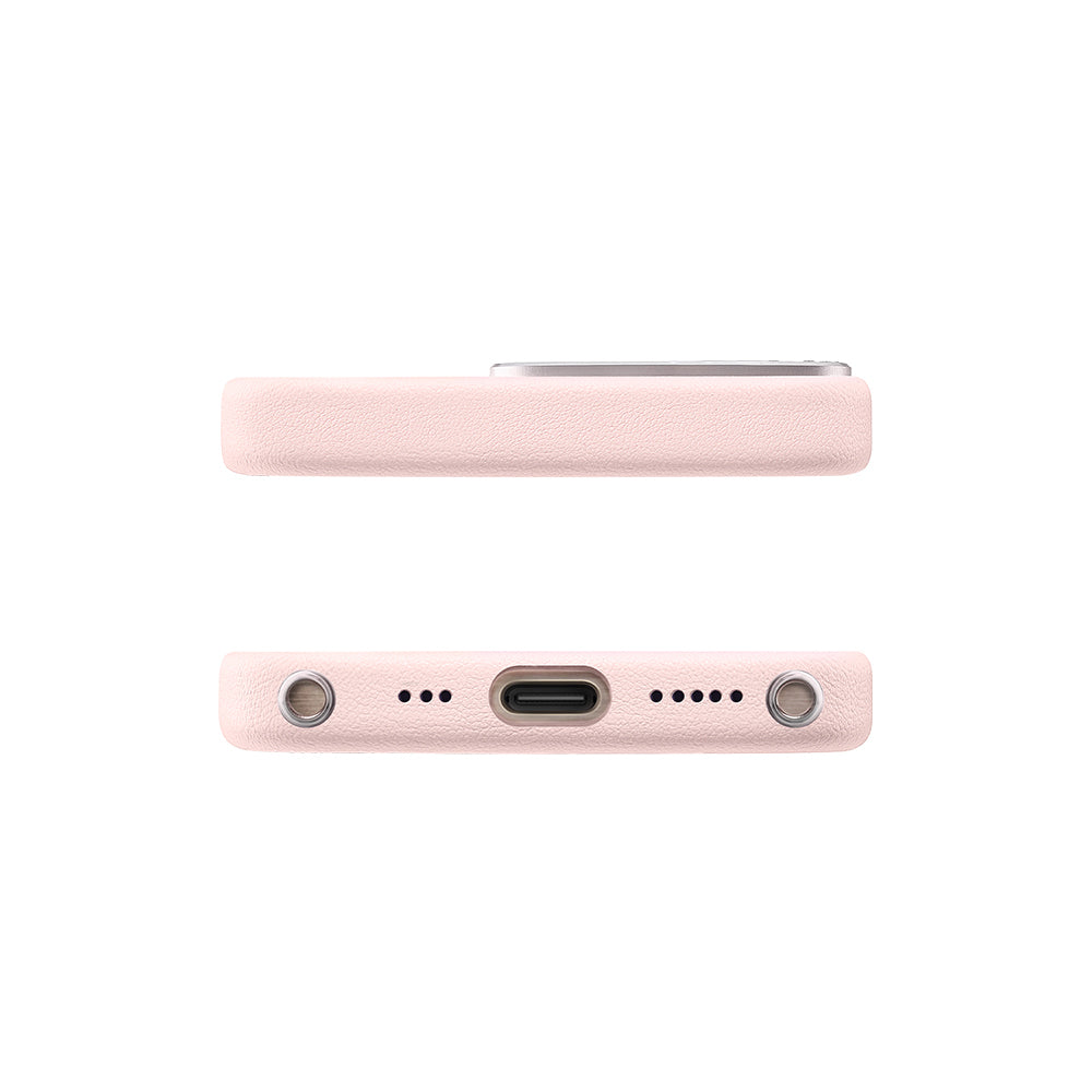 Apple iPhone 16 Pro Kılıf Magsafe Şarj Özellikli Suni Deri Tasarımlı Pynana Starry Serisi Kapak Pembe
