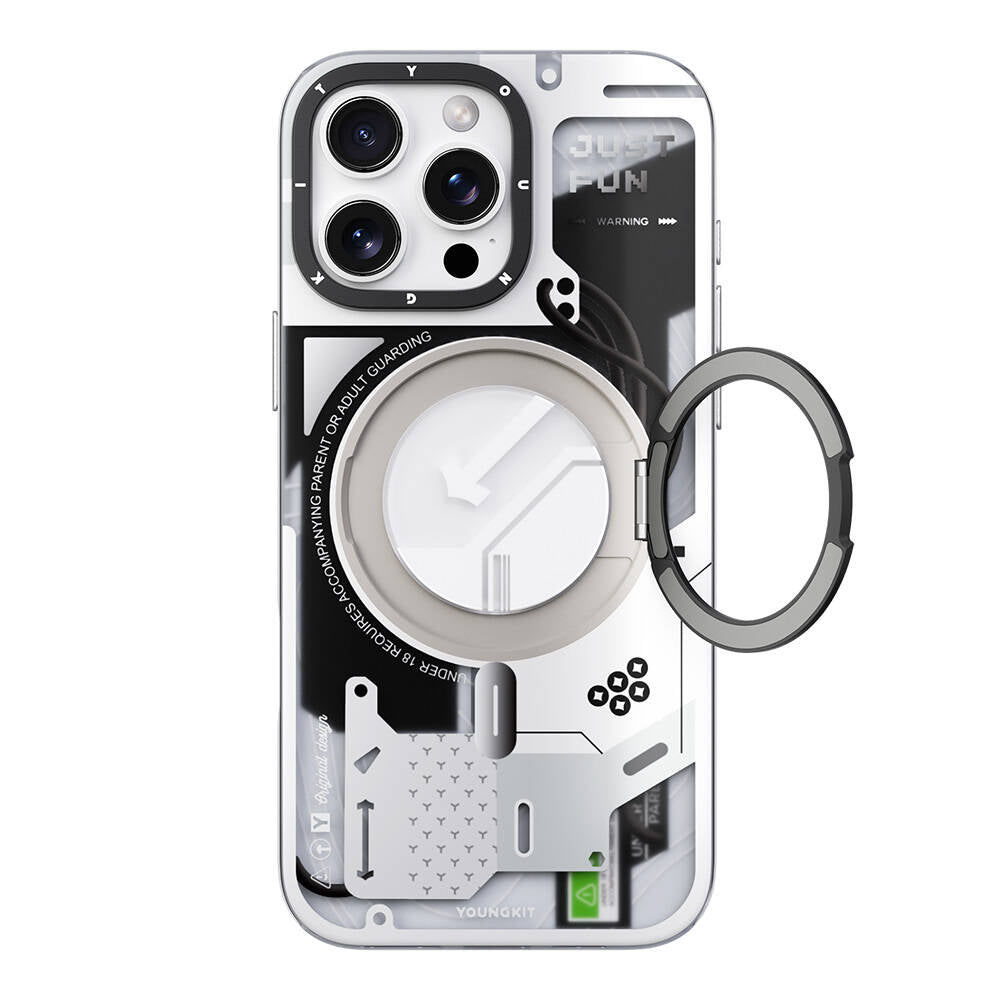 iPhone 16 Pro Kılıf Magsafe Şarj Özellikli Youngkit 360° Standlı Starship Serisi Kılıf Beyaz