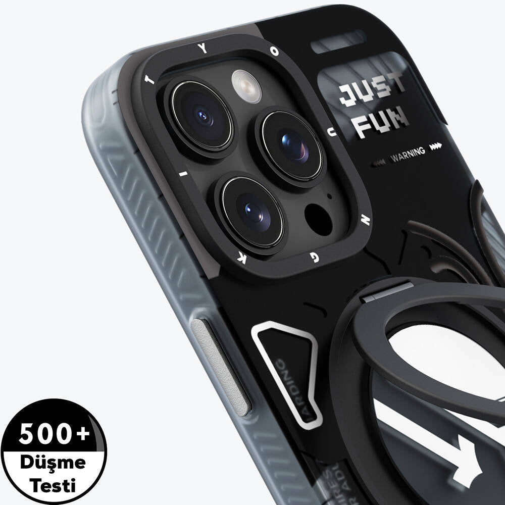 iPhone 16 Pro Kılıf Magsafe Şarj Özellikli Youngkit 360° Standlı Starship Serisi Kılıf Beyaz