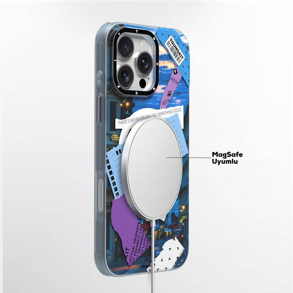 iPhone 16 Pro Kılıf Magsafe Şarj Özellikli Youngkit A-City Serisi Kılıf Mavi