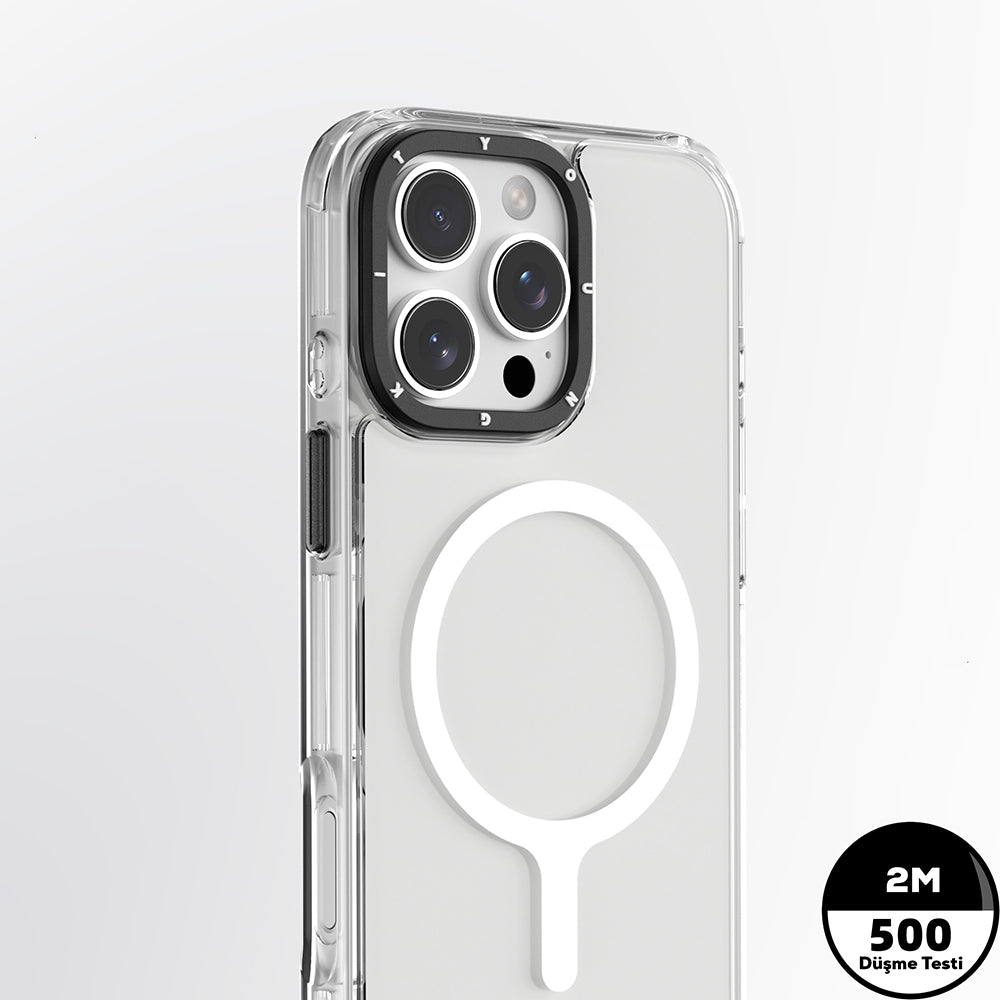 iPhone 16 Pro Kılıf Magsafe Şarj Özellikli YoungKit Crystal Color Serisi Kılıf Gri
