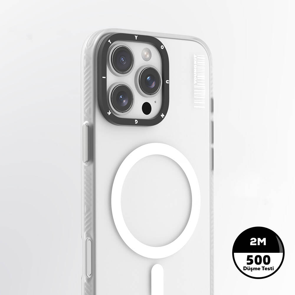 iPhone 16 Pro Kılıf Magsafe Şarj Özellikli Youngkit Hidden Sand Serisi Kılıf Beyaz