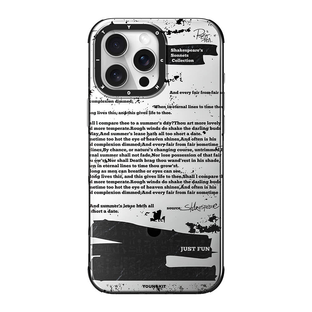 iPhone 16 Pro Kılıf Magsafe Şarj Özellikli Youngkit Literary Serisi Shakespeare Kılıf Gri