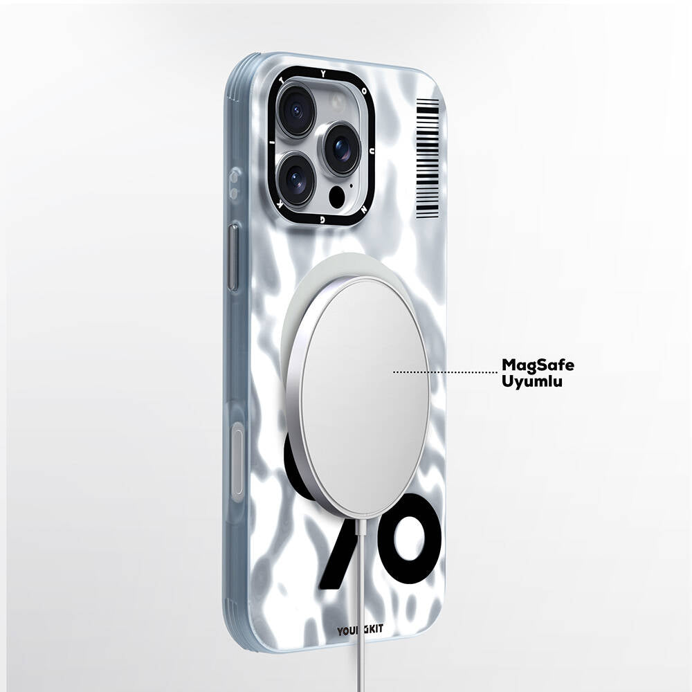 iPhone 16 Pro Kılıf Magsafe Şarj Özellikli Youngkit Mathematical Serisi Kılıf Gri