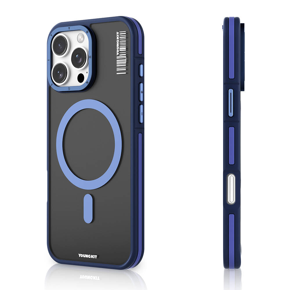 iPhone 16 Pro Kılıf Magsafe Şarj Özellikli Youngkit Rock Sand Serisi Kılıf Mavi