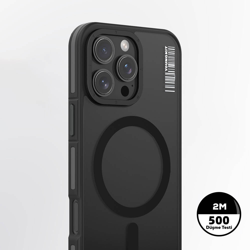 iPhone 16 Pro Kılıf Magsafe Şarj Özellikli Youngkit Rock Sand Serisi Kılıf Siyah